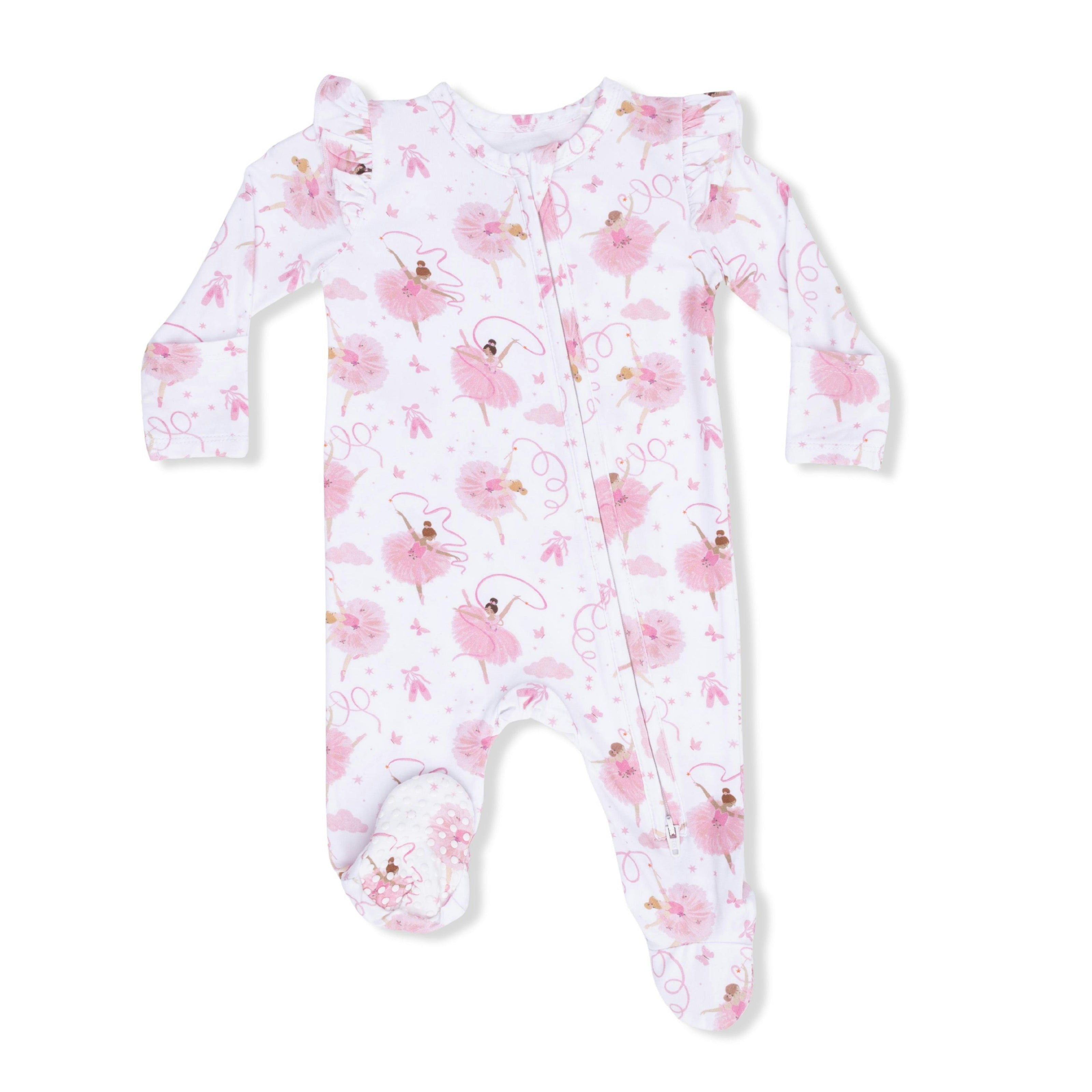 Ribbon Ballerinas - 2 Way Ruffle Sleeve Zipper Footie