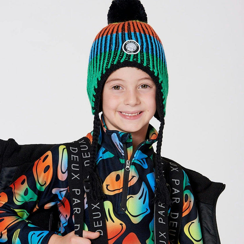 Lined Peruvian Knit Winter Hat with Pompom Multicolor
