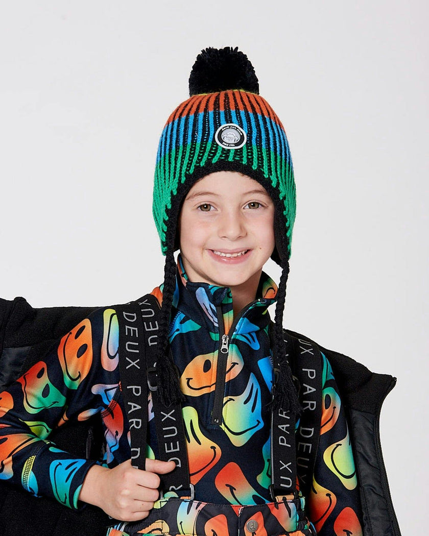 Lined Peruvian Knit Winter Hat With Pompom Multicolor