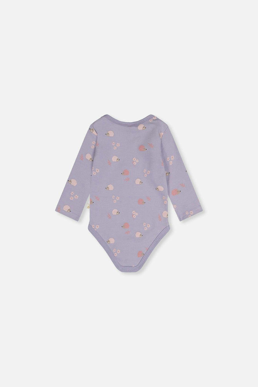 Organic Cotton Onesie Purple Hedgehog Print