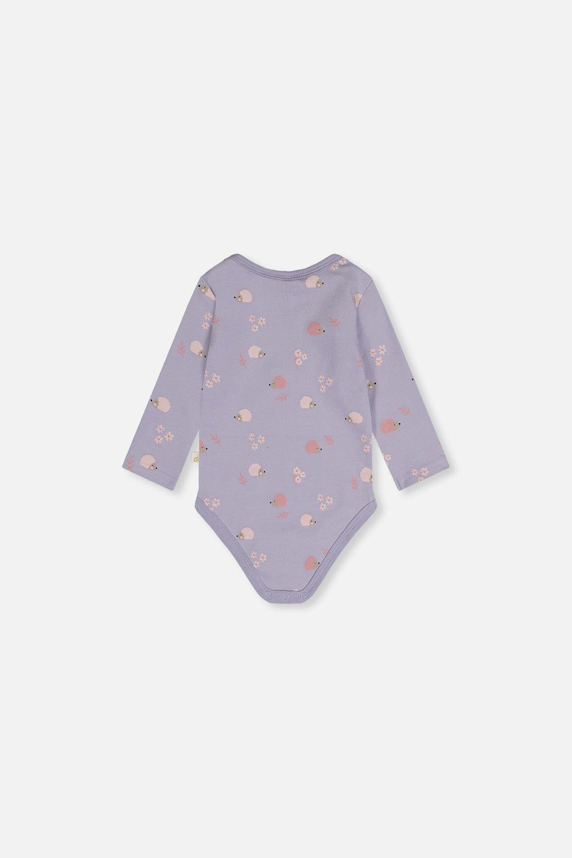 Organic Cotton Onesie Purple Hedgehog Print
