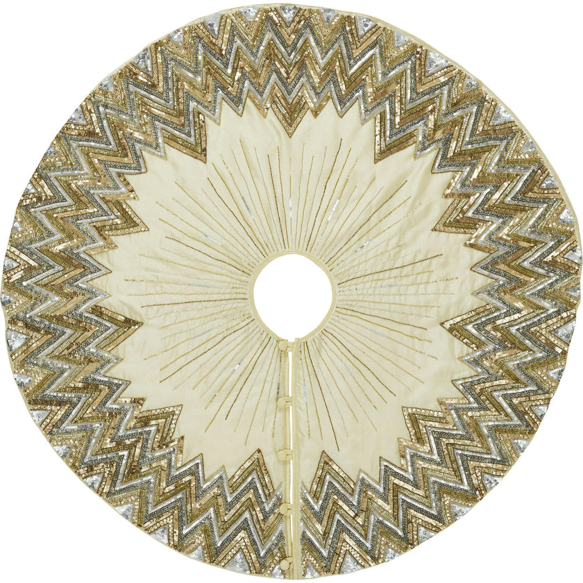 Hand Beaded Metallic Starburst French Vanilla Silk Christmas Tree Skirt 60"/72"
