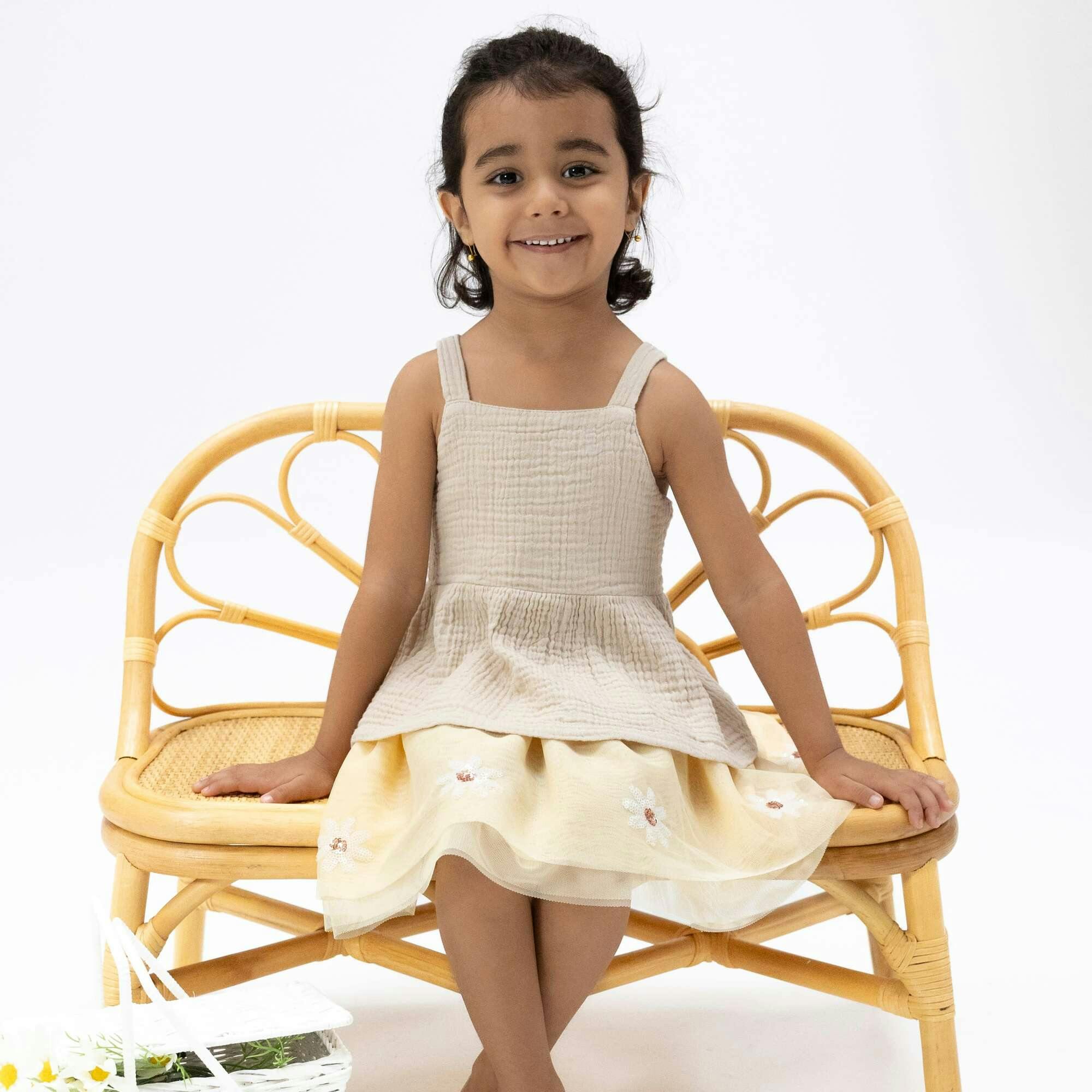 Solid Muslin French Oak - Peplum Tank with Smocked Back