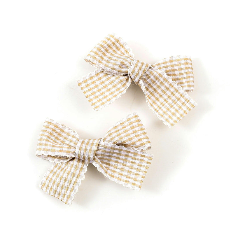 Halo Luxe Jocelyn Gingham Scalloped Double Clip Set - Taupe