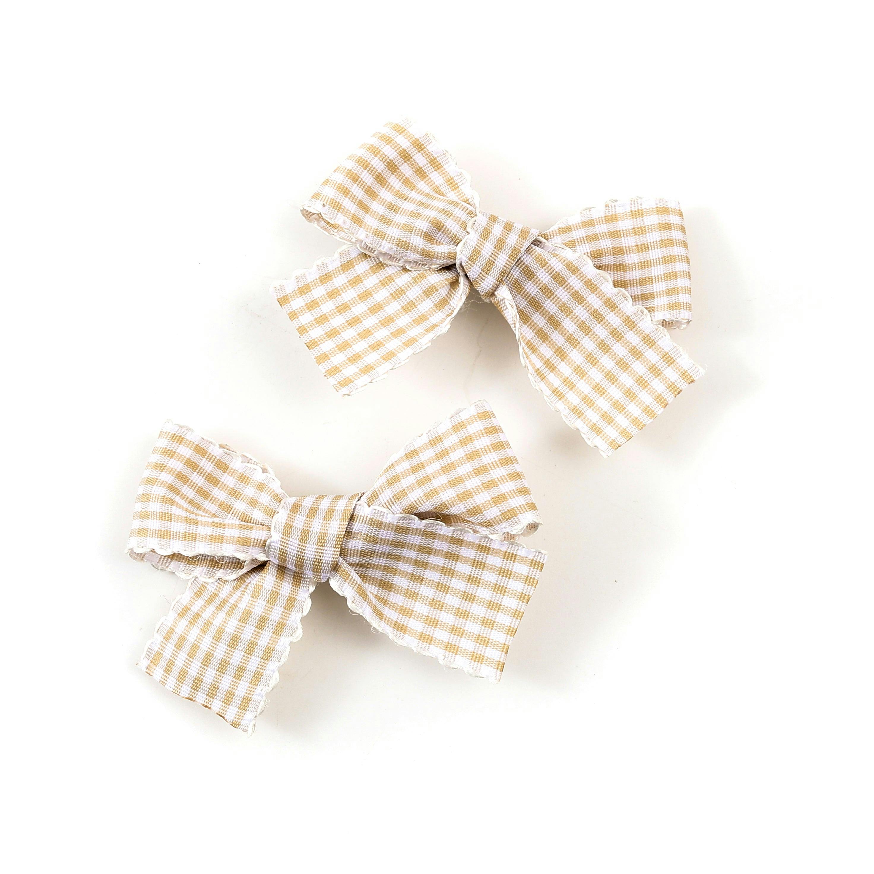 Halo Luxe Jocelyn Gingham Scalloped Double Clip Set - Taupe
