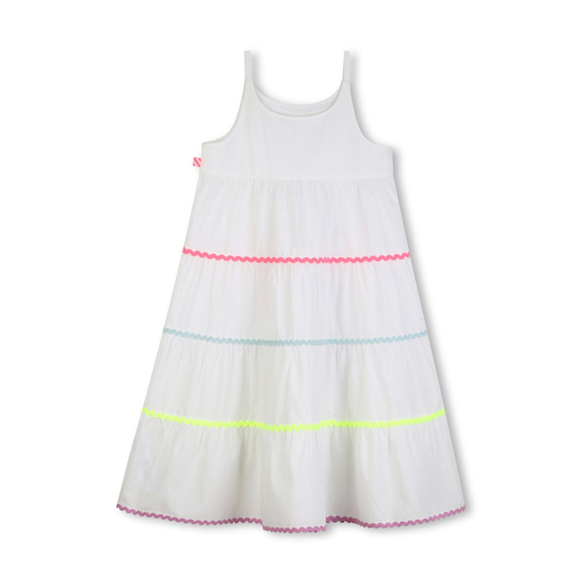 White & Multicolor Trim Kids’ Dress