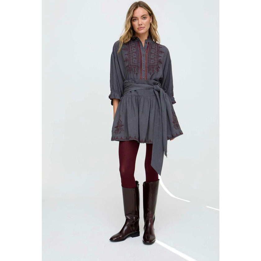 Julie Ruffle Neck Embroidered Shirt