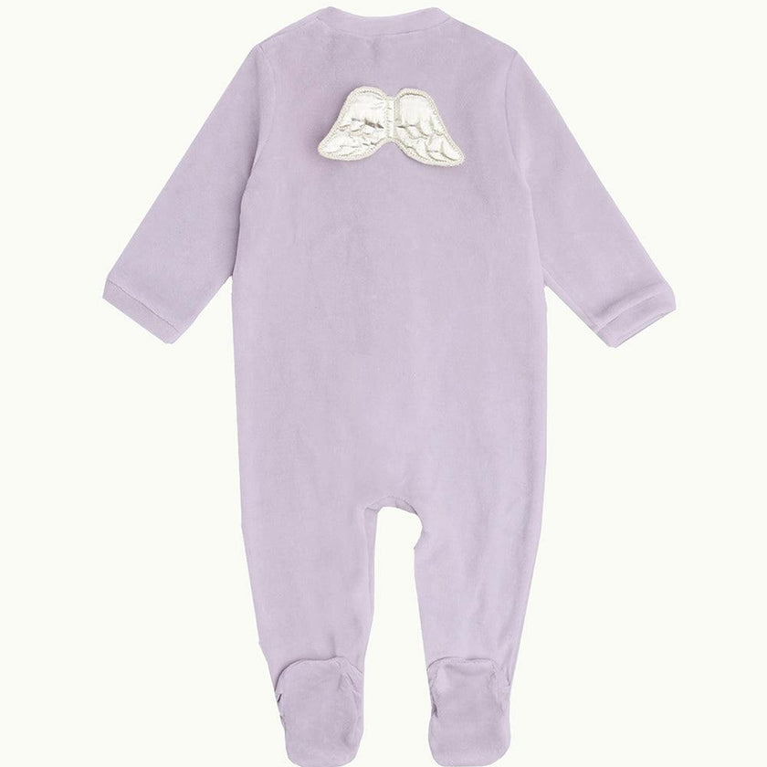 Velour Angel Wing Sleepsuit - Silver & Lilac