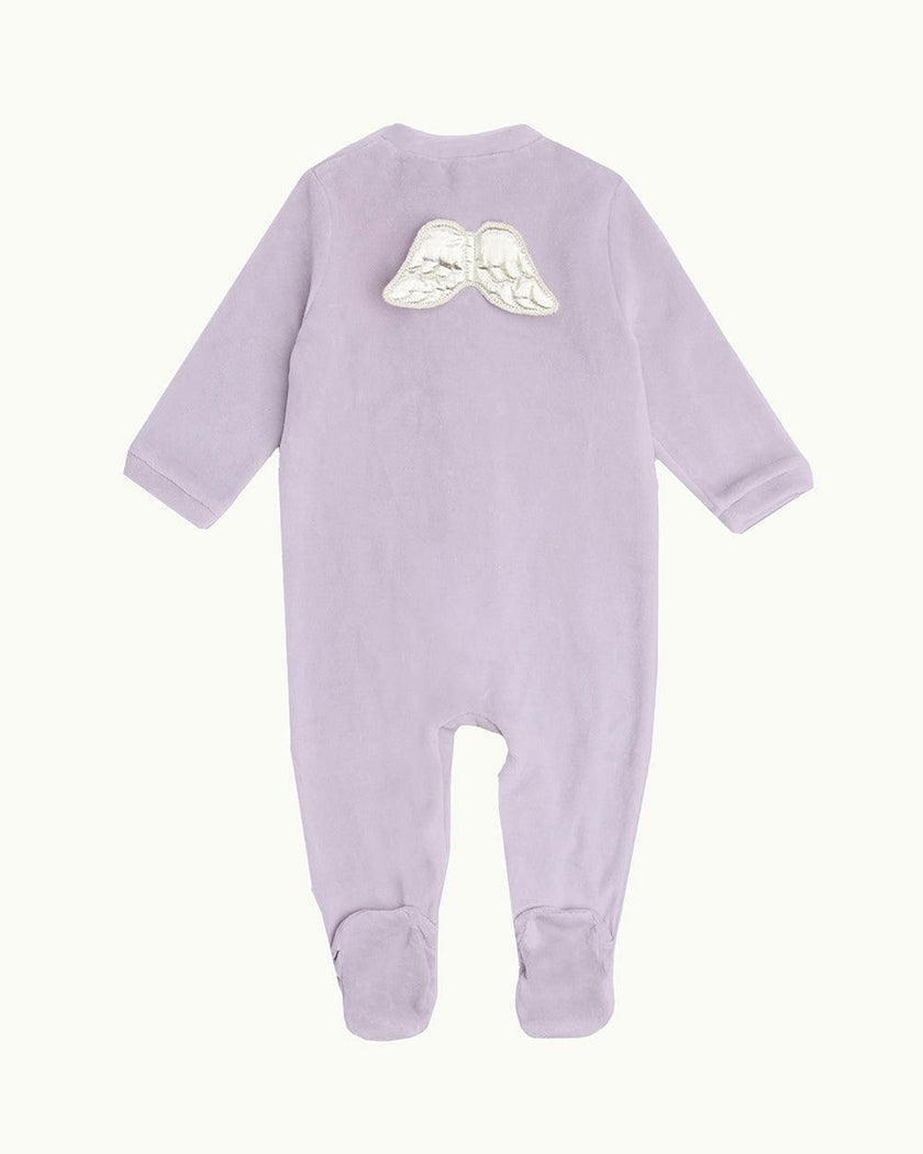Velour Angel Wing Sleepsuit - Silver & Lilac