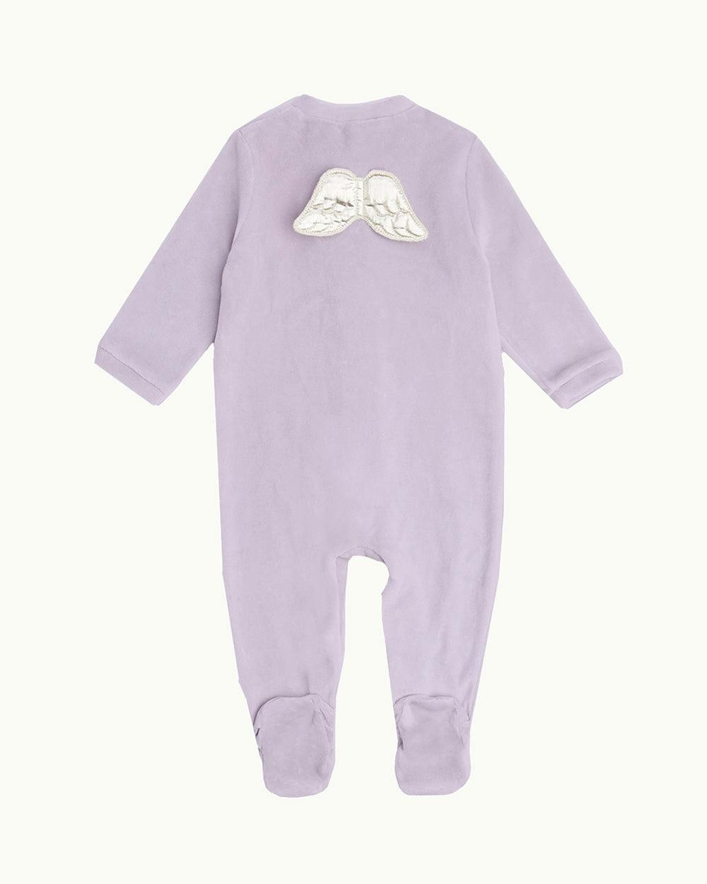 Velour Angel Wing Sleepsuit - Silver & Lilac