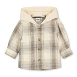 Ivory Plaid Hooded Long Sleeve Shirt