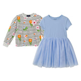 Girls Sweatshirt & Tulle Dress Set | Floral Stripe
