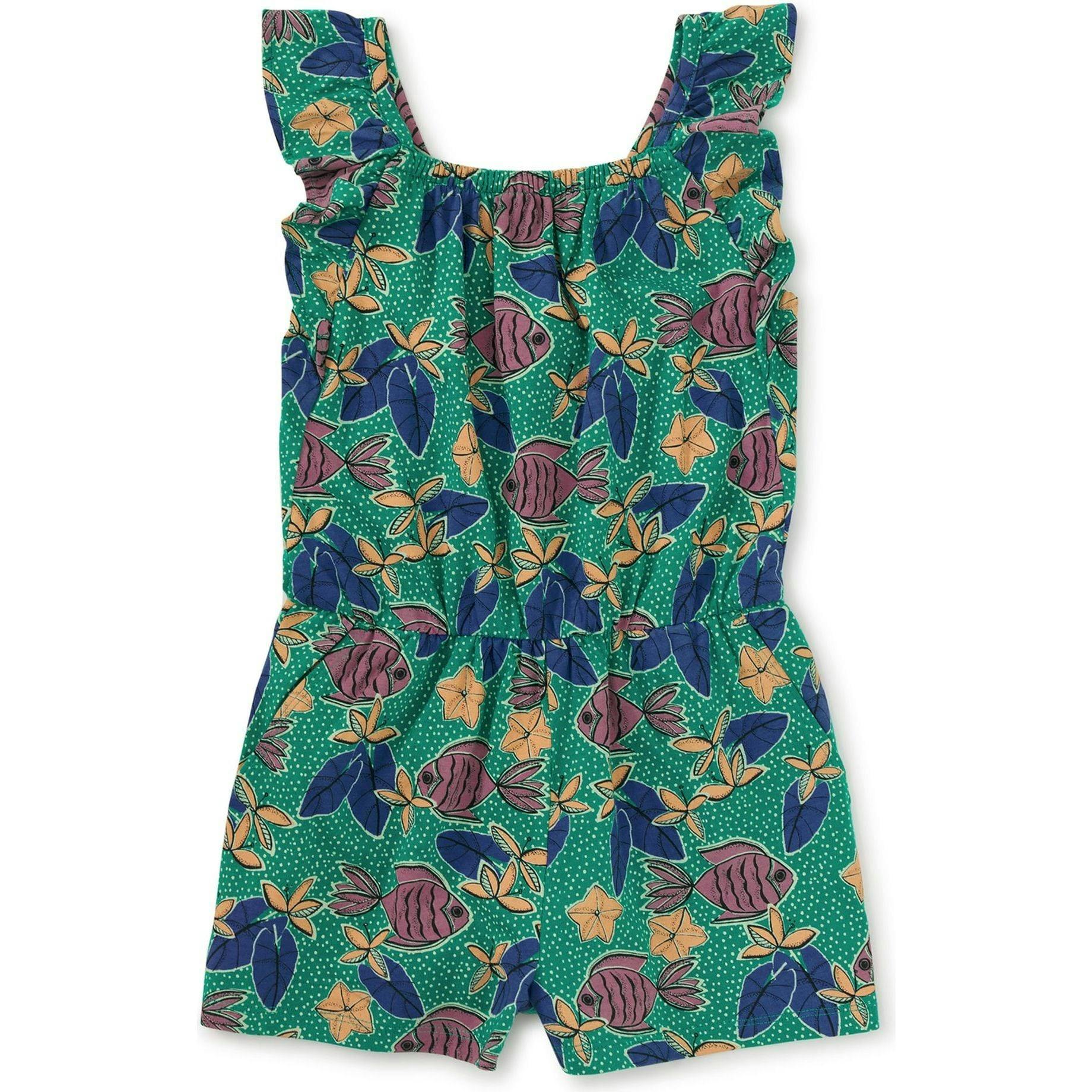 Ruffle Strap Romper, Green