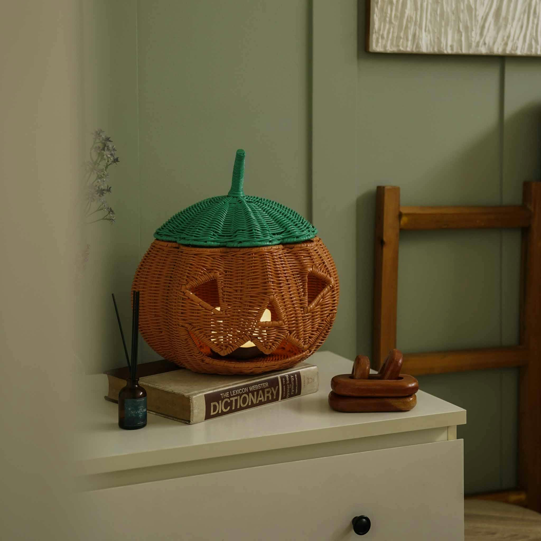 Handcrafted - Pumpkin Face Basket - Rattan Wicker