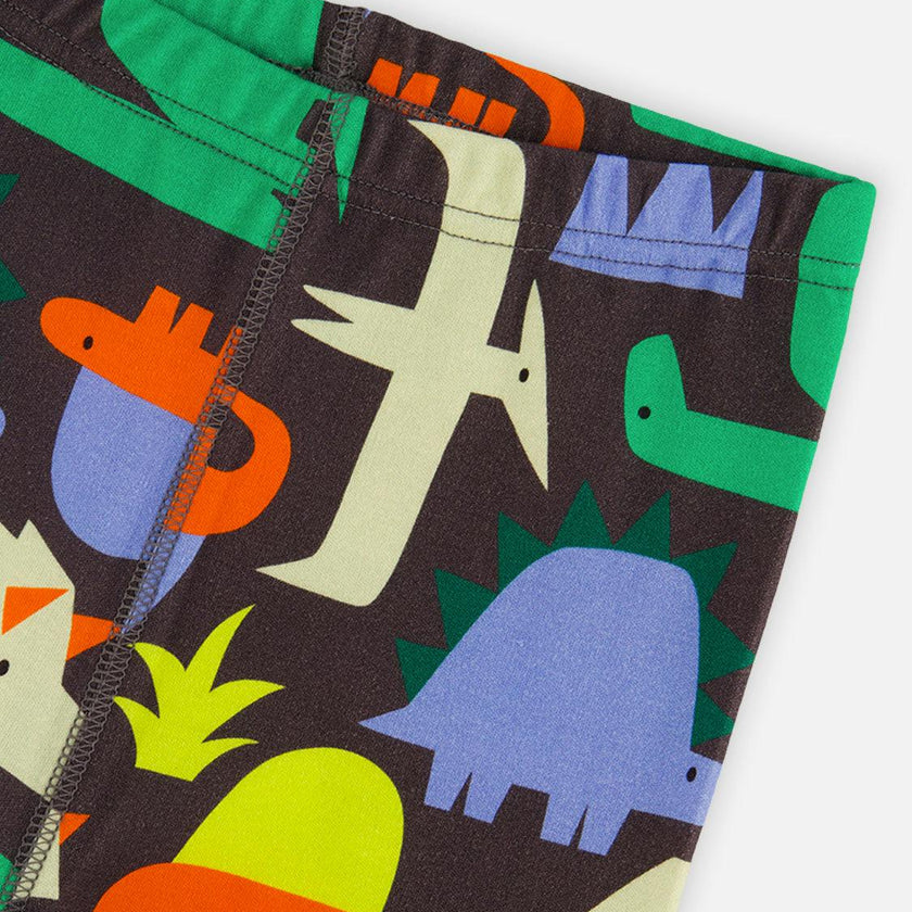 Organic Cotton Two Piece Pajama Set Black Dinosaur Print