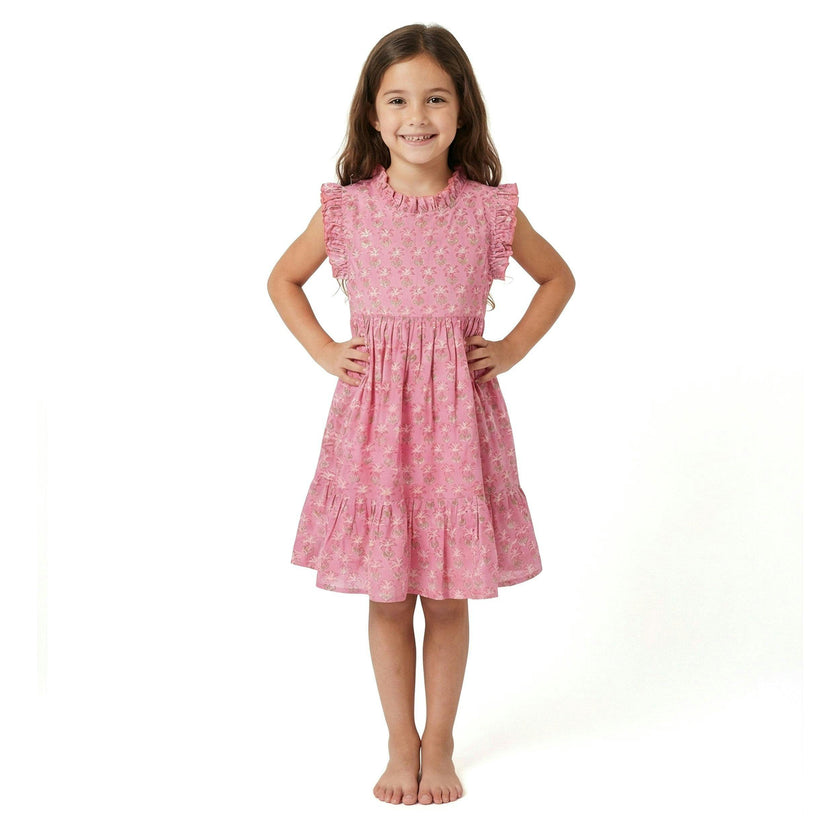 Ondine Ruffle Dress Pink Palm, Pink Palm