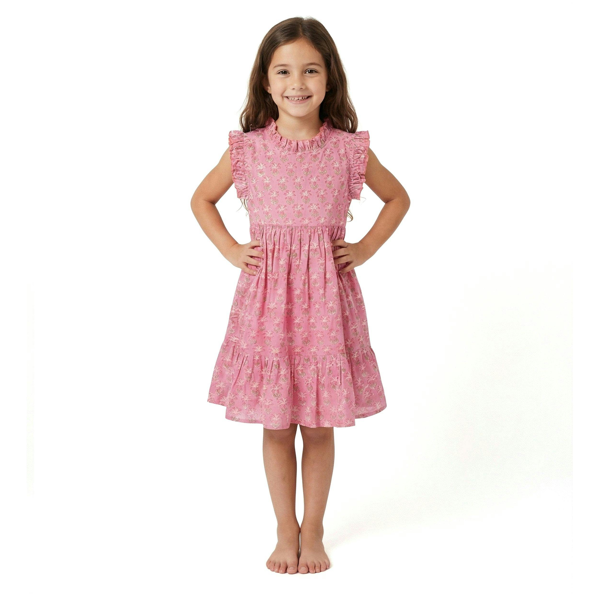 Ondine Ruffle Dress Pink Palm, Pink Palm