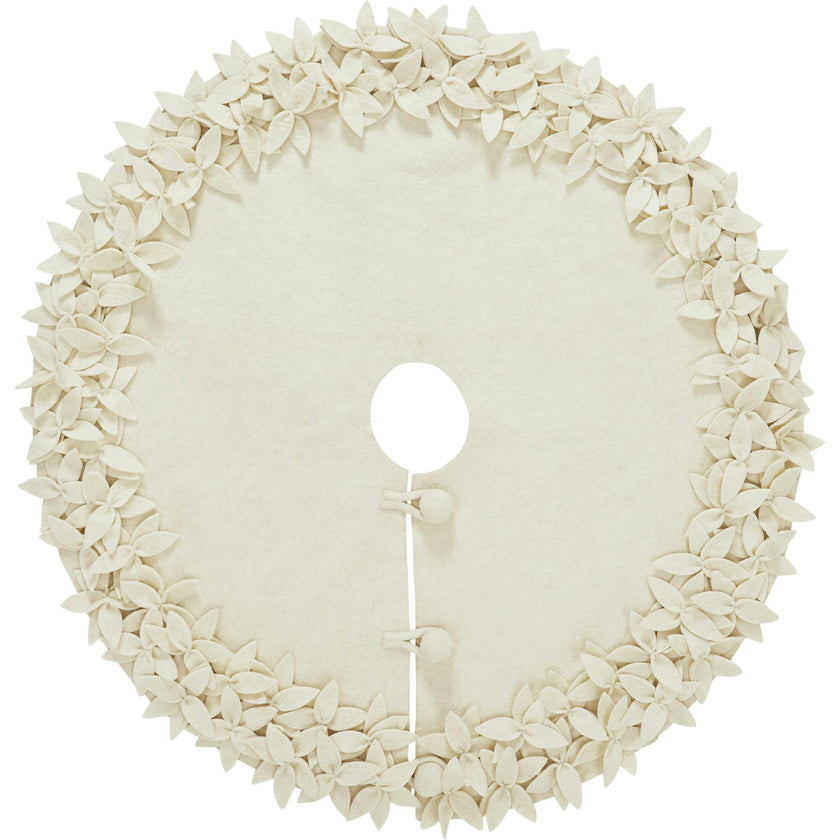 Handmade Felted Wool Overlapping Flowers Border Cream Christmas Tree Skirt 26"/48"/64"/72"