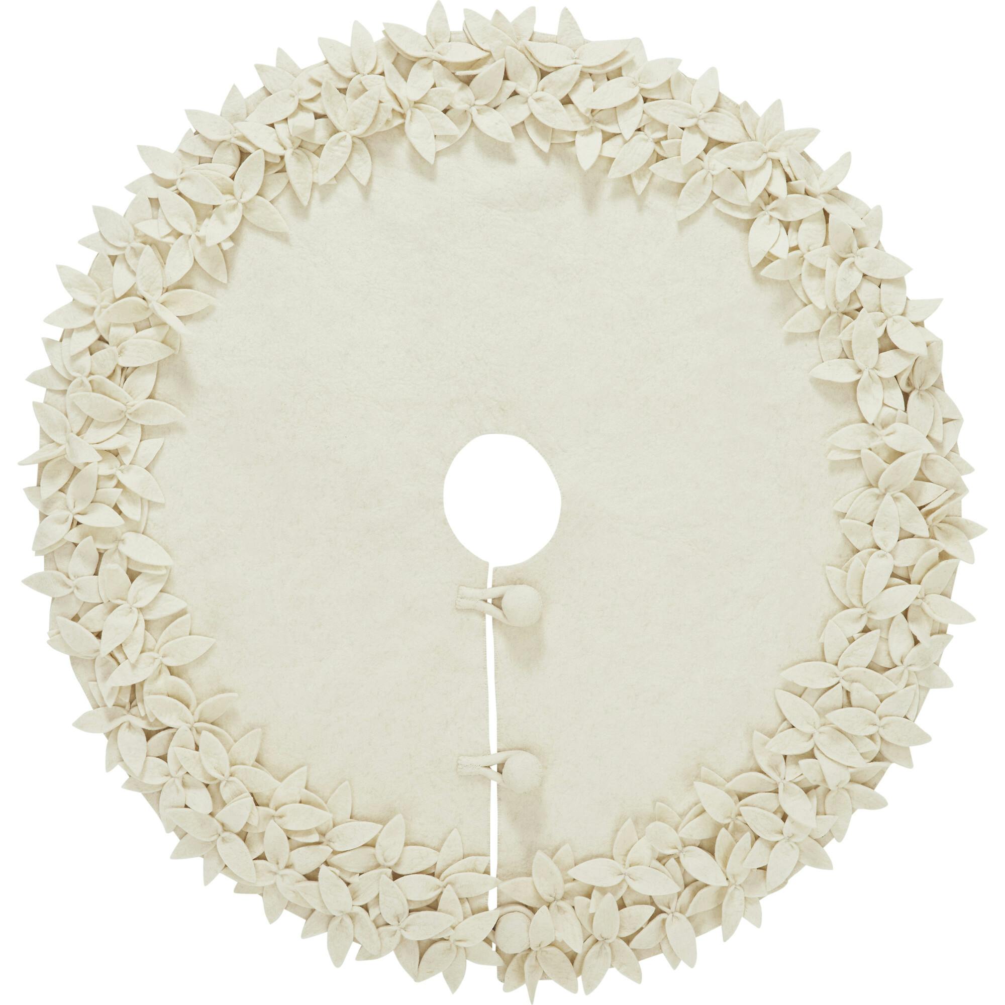 Handmade Felted Wool Overlapping Flowers Border Cream Christmas Tree Skirt 26