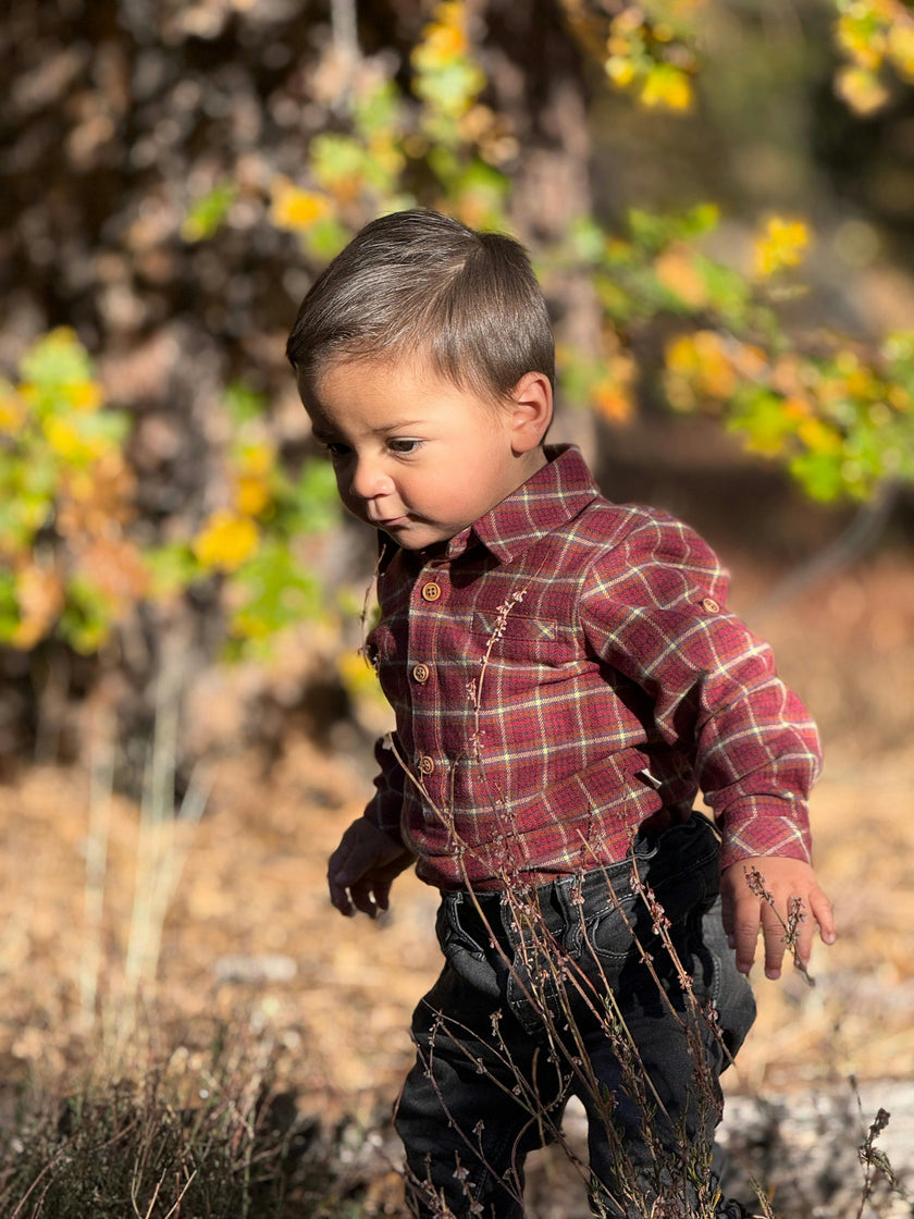 JASPER Red/Lemon washed plaid Woven Onesie