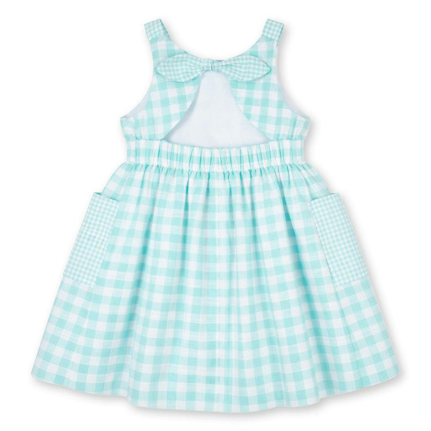 Gingham Linen-Look Dress With Flowers