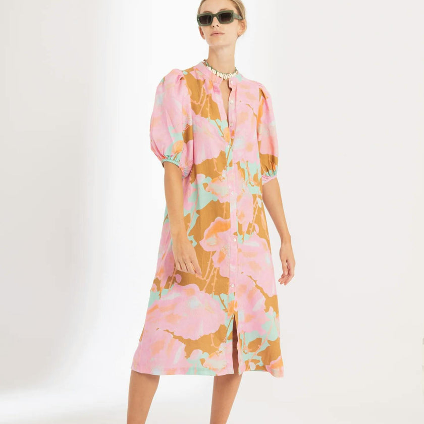 Bubble Linen Dress - Aquarela