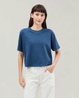 Womens Relaxed Crop Tee - Pigment Dye Jersey - Moonlit Ocean