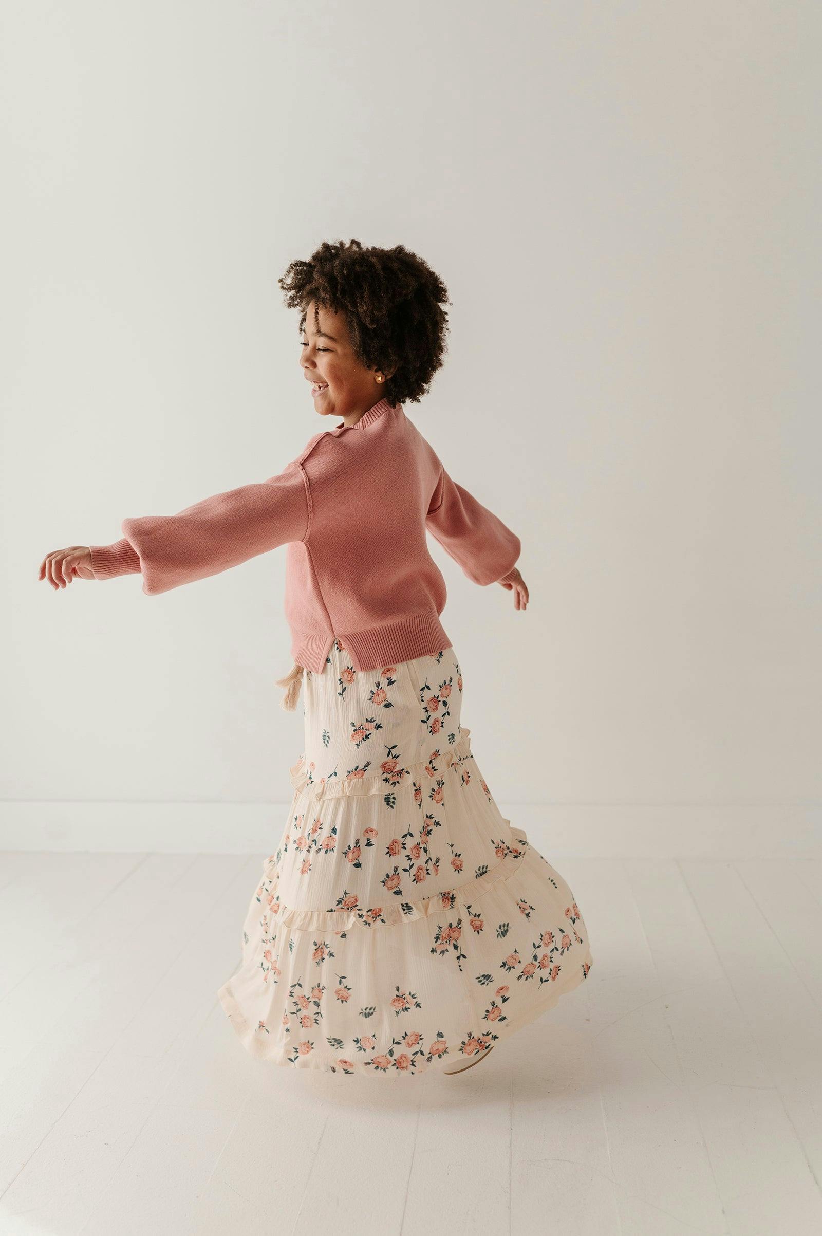 Girls Tiered Ruffle Skirt in Legend Mini Rose