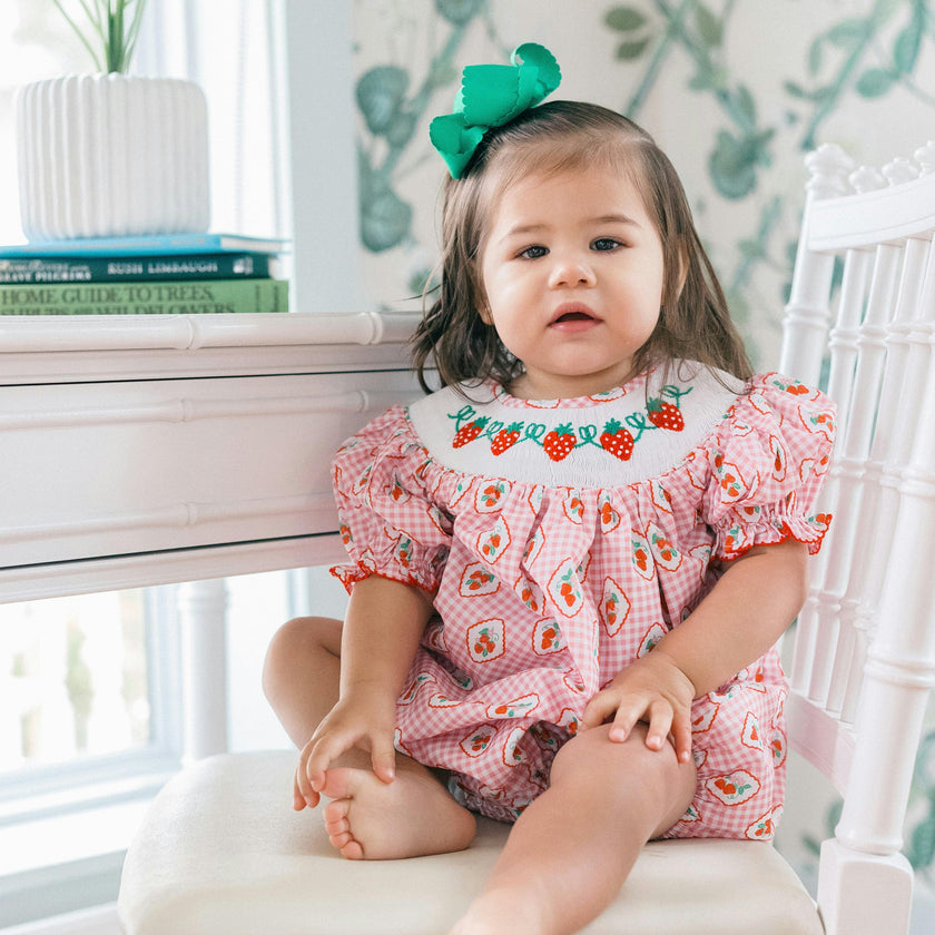 Checkered Strawberry Smocked Bubble
