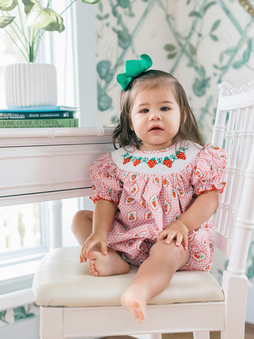 Checkered Strawberry Smocked Bubble