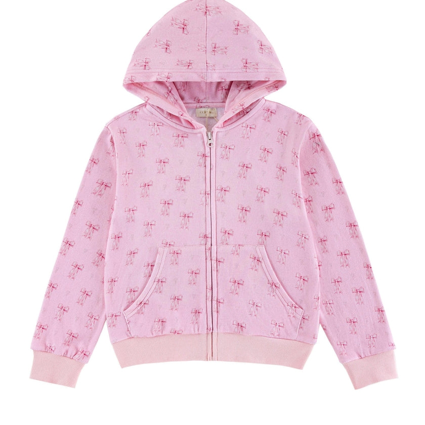 Soft Fleece Zip-up Hoodie, Lovely Bow