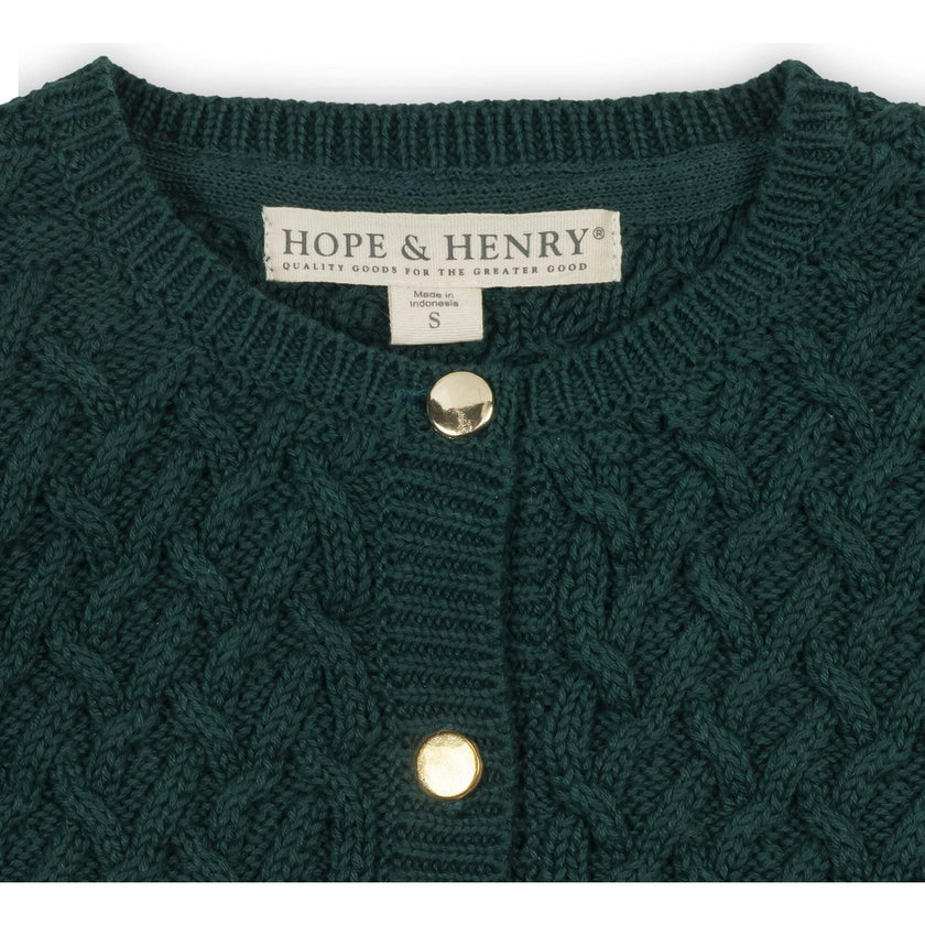 Organic Long Sleeve Herringbone Cardigan Sweater, Green