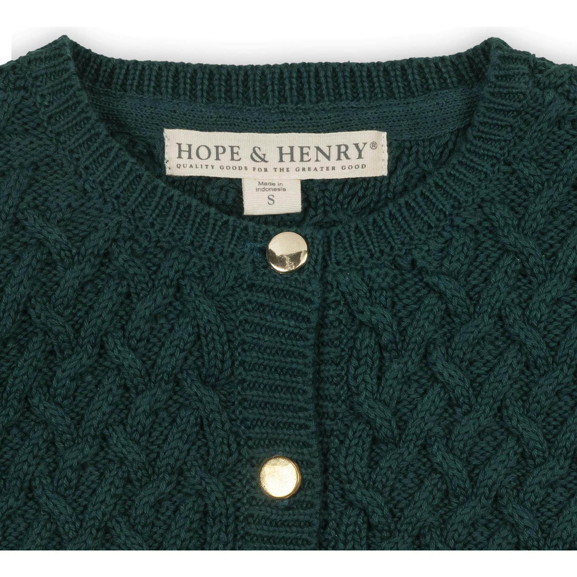 Organic Long Sleeve Herringbone Cardigan Sweater, Green
