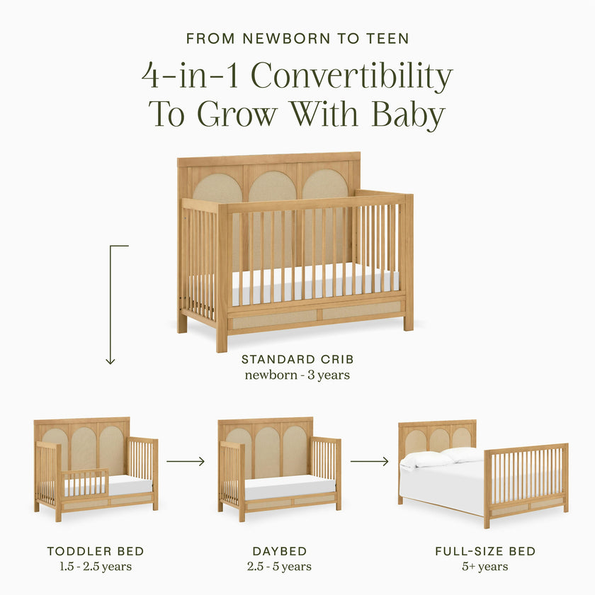 Eloise 4-in-1 Convertible Crib in Honey and Performance Sand Eco-Weave