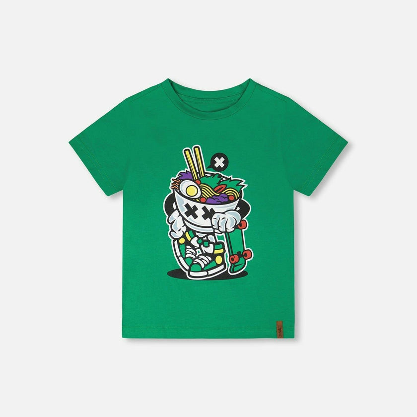 Organic Cotton Jersey T-Shirt With Print Green