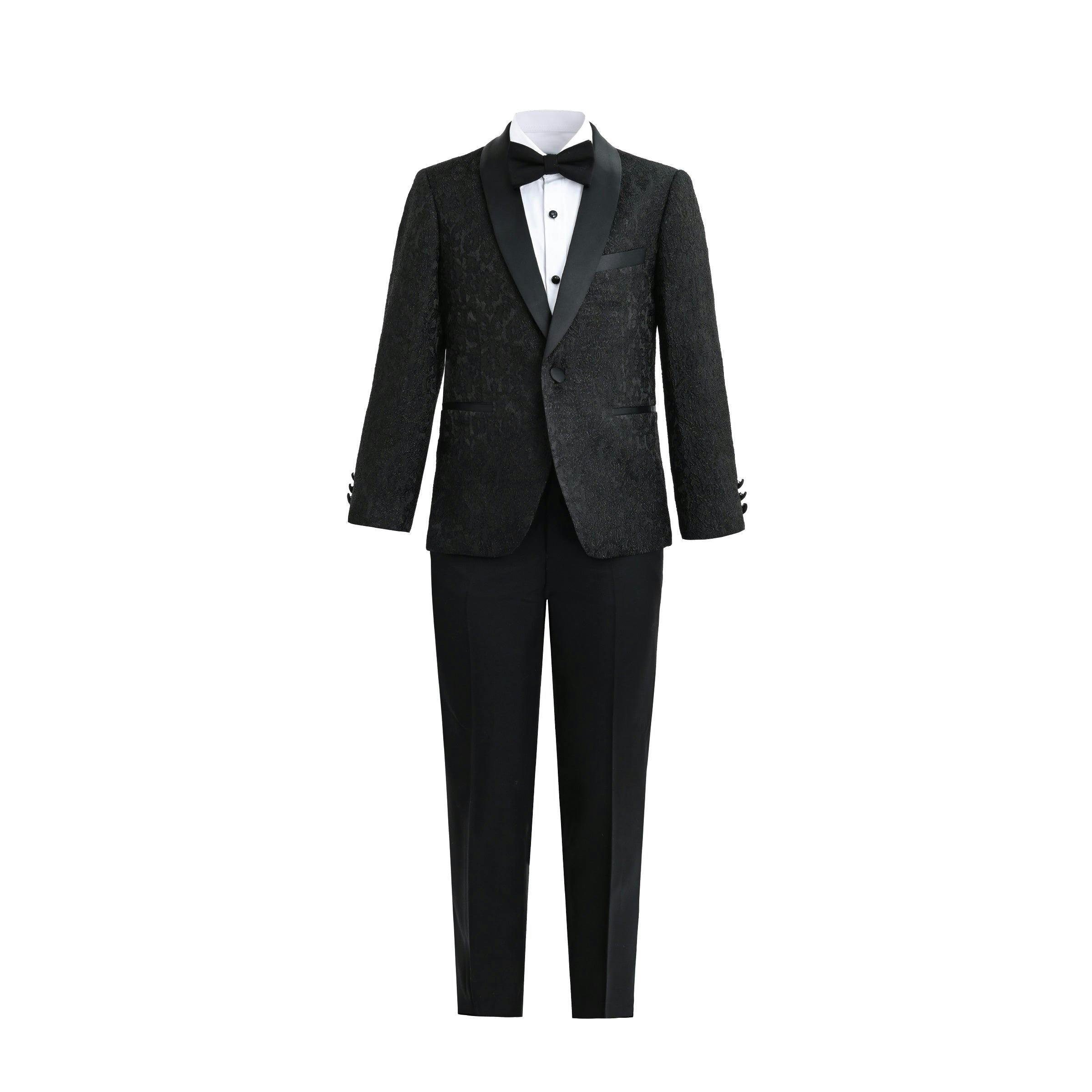 Textured Suit Set with Satin Lapels