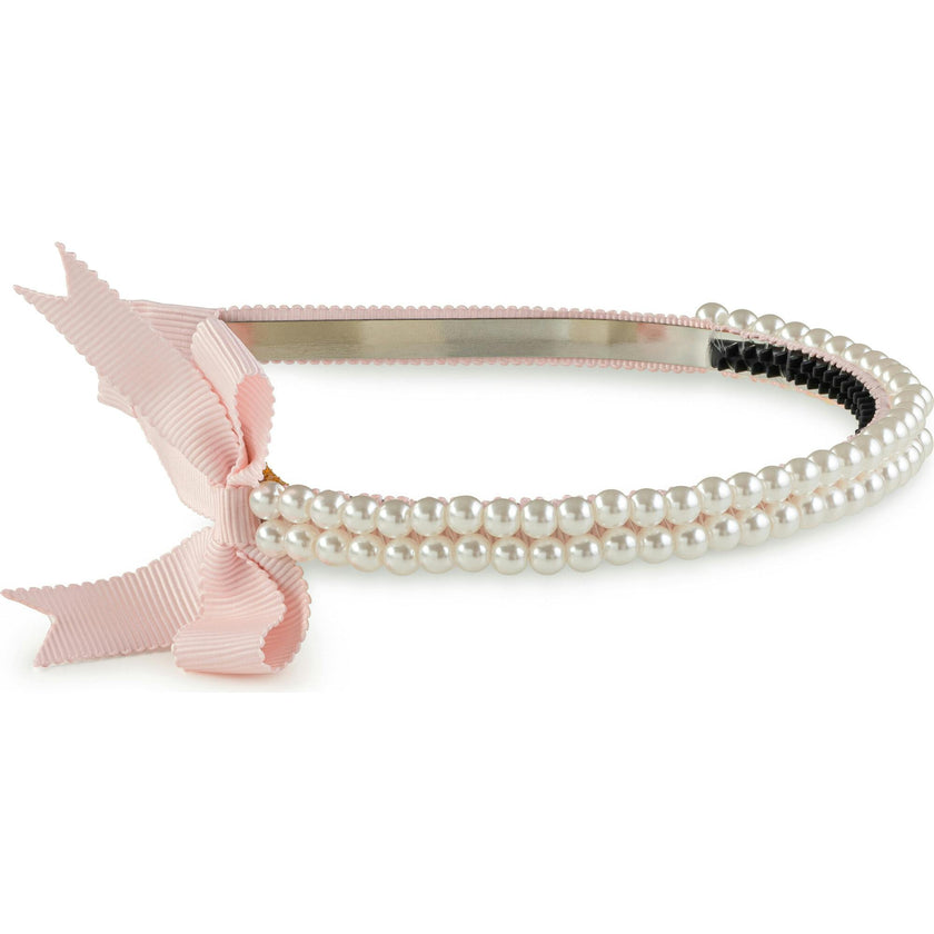 Molly Double Strand Pearl Grosgrain Bow Headband