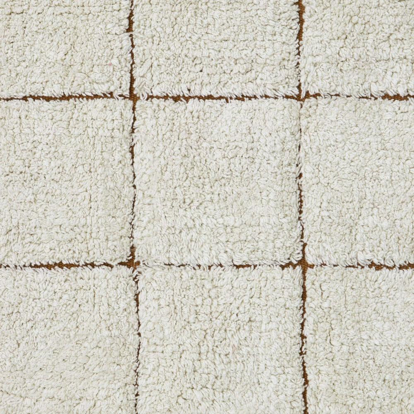 Washable Contrast Base Bordered Plush Tile Rug, Mosaic