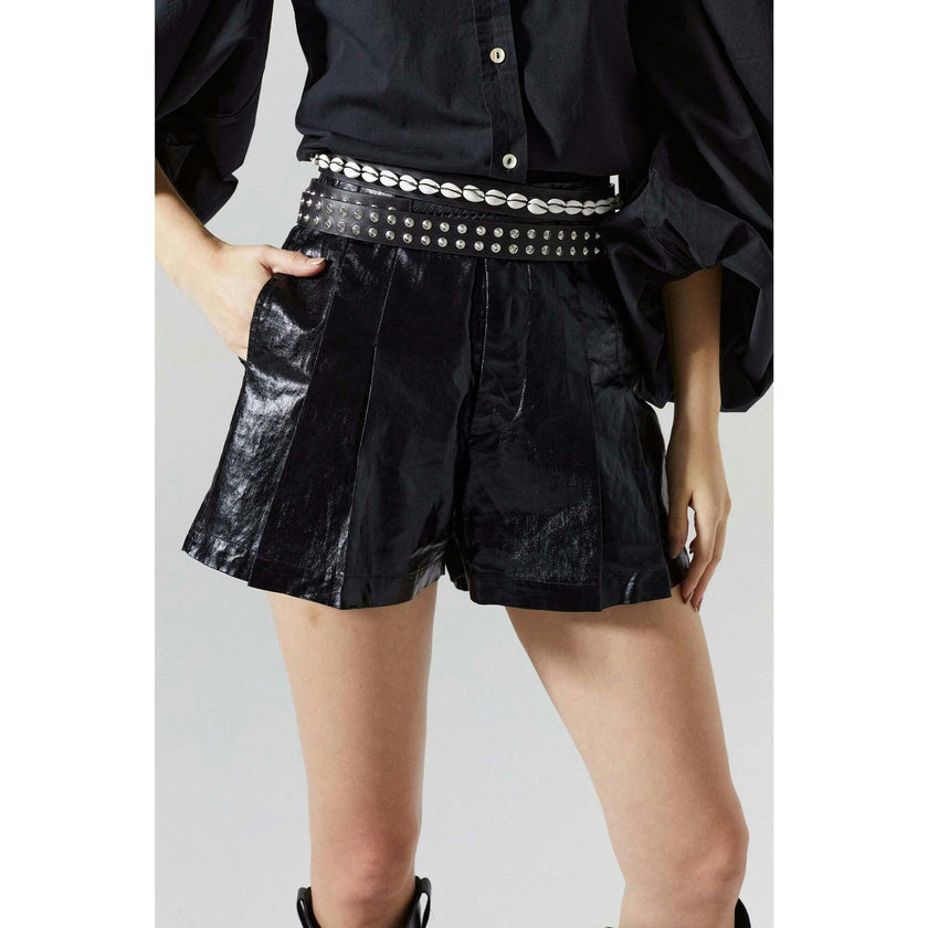 Frida Metallic Linen Shorts - Black