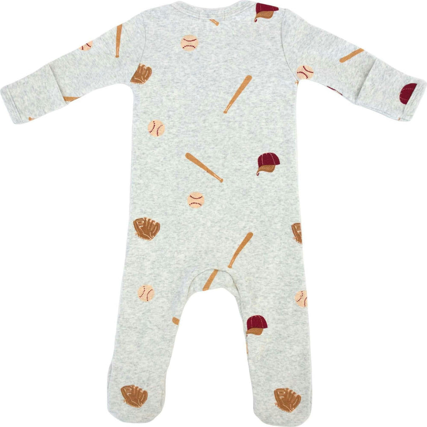 Baseball Print Zipper Footie