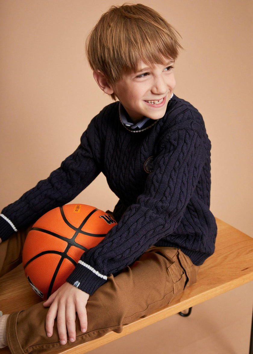 The Navy Merino Cableknit Crew