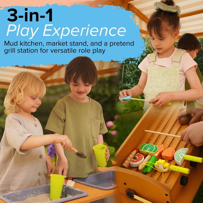Avenlur Sumac Outdoor Wooden Play Market, Root View Planter, Mud Kitchen & Grill Station