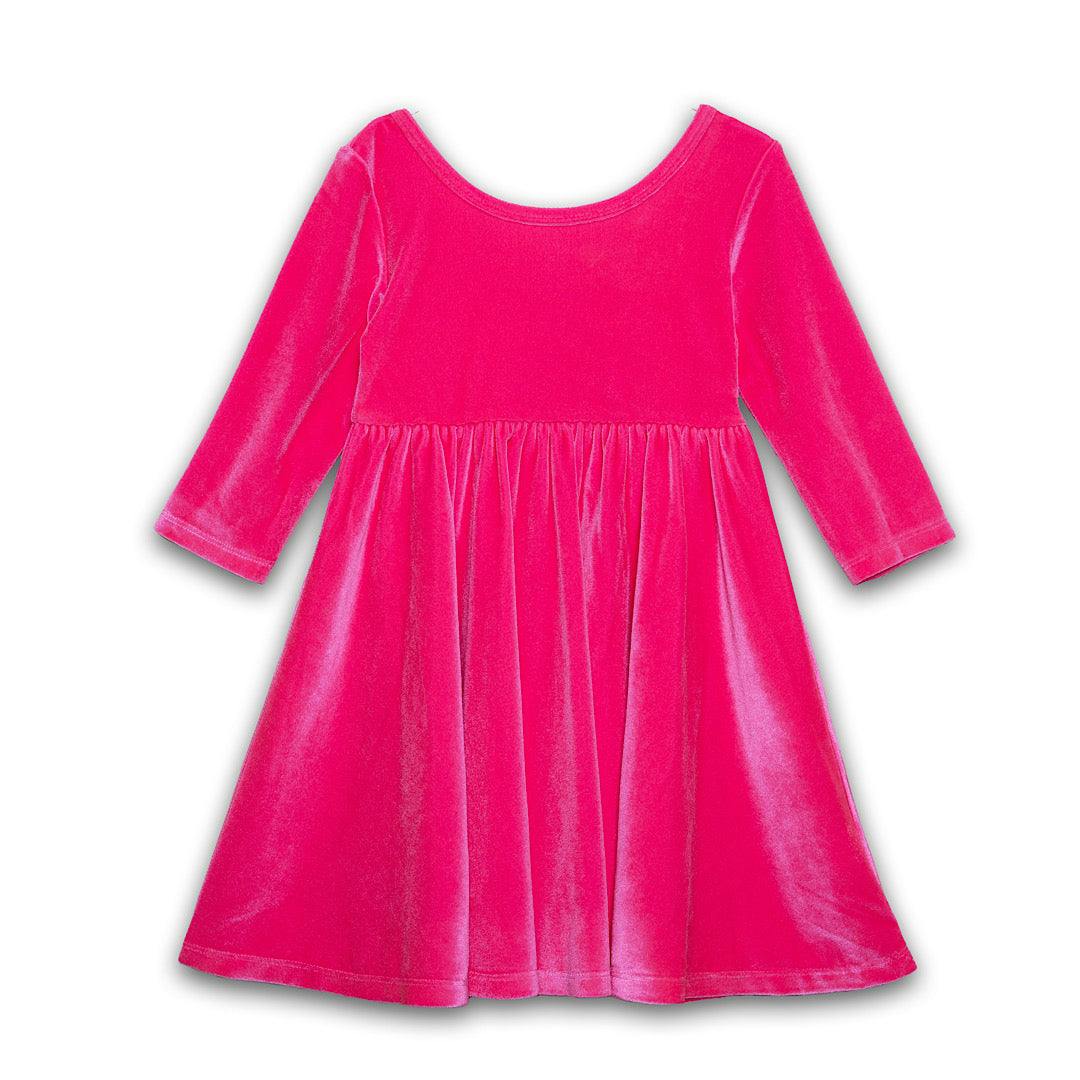 Twirly Dress in Hot Pink Stretch Velvet