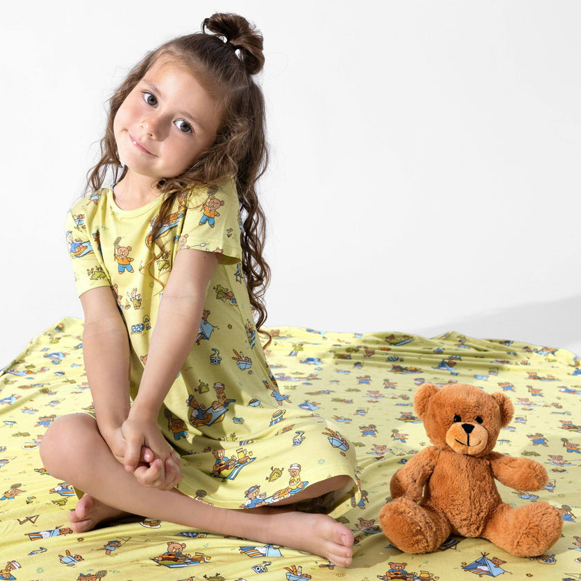 Teddy Picnic Girls' Short Sleeve Dress