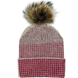 Studded Crystal Faux Fur Pom Pom Beanie