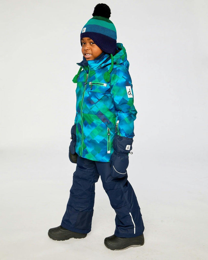 Two Piece Play Snowsuit Blue and Green Checkered Print with Navy Pants