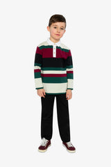 Polo Top Blue Striped Red, Green And Grey