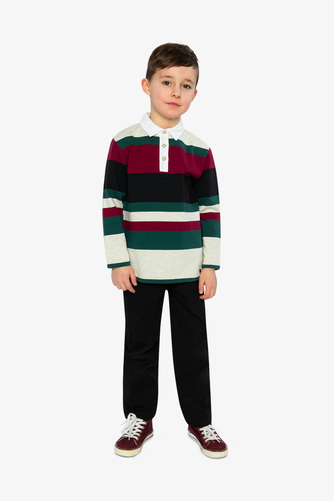 Polo Top Blue Striped Red, Green And Grey