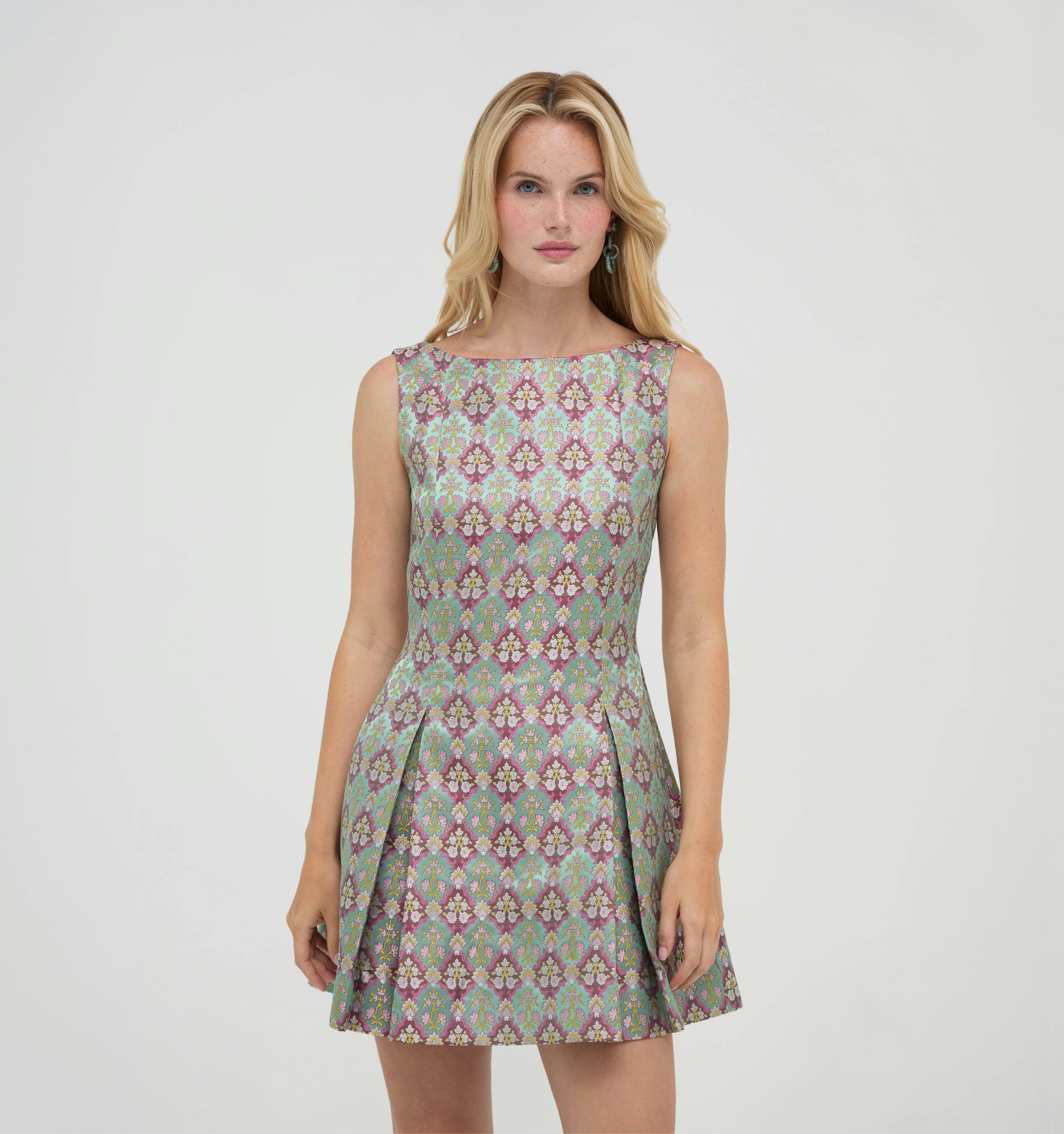 The Shayla Dress - Baroque Diamond Block Berry/Green
