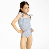 girls slate floral tie smocked one piece